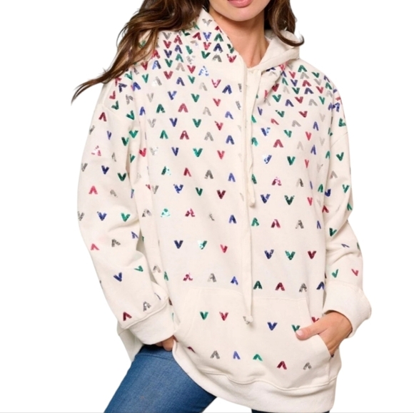 Boutique Sequin Embellished Solid Hoodie Long Sleeve Pullover Black - Picture 4 of 14